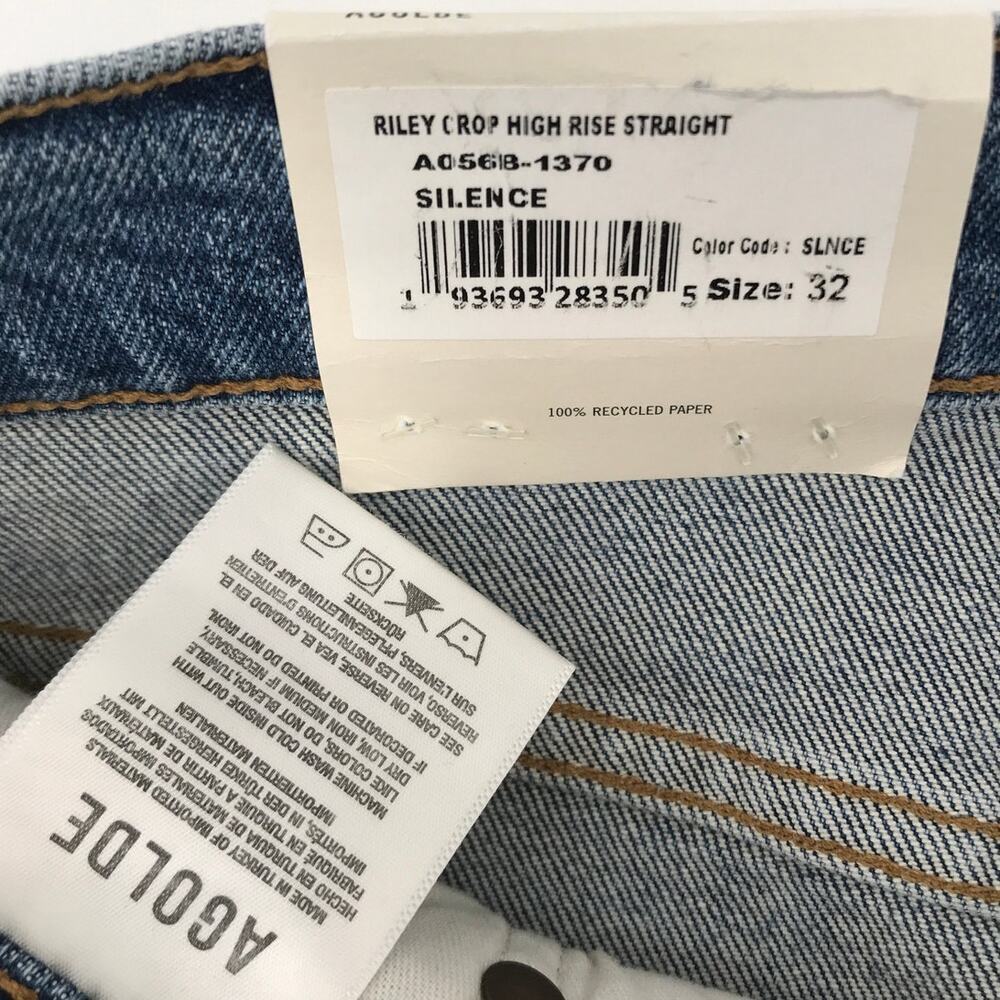 AGOLDE Riley High Rise Straight Crop Jeans 32 Medium Wash Button Fly - Picture 8 of 11
